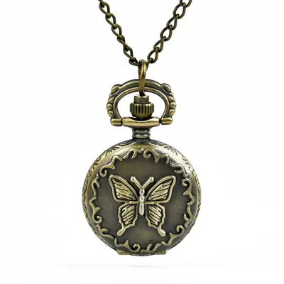 Bronze Butterfly Pocket Watch with Chain