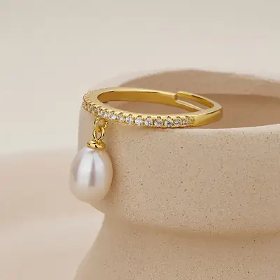 2022 Korean Style Pearl Drop Ring Gold Plated