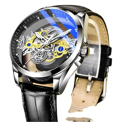 Gold Mechanical Watch with Transparent Face & Luminous Hands