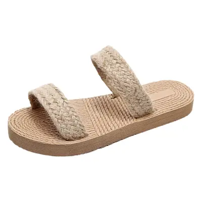 Ethnic Style Imitation Straw Travel Imitation Linen-Soled Women's Sandals Korean Trbottomy Outer Wear Flip-Flops Fashionable Beach Girls' Slippers