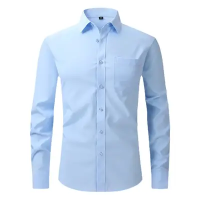 Men's Light Blue Elastic Waist Long Sleeve Shirt