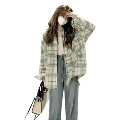 Women Plaid Coat Set Polo Collar Early Autumn Wear