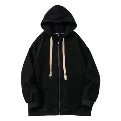 Men's Black Woven Rope Hooded Cardigan Sweater Oversize Coat