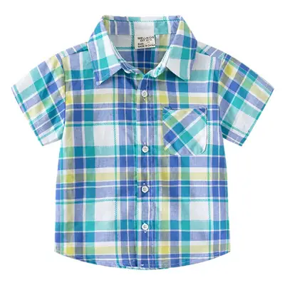 2023 New Summer Boys Plaid Shirt Large