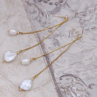 Alien Baroque Irregular Freshwater Pearl Earrings Gold Plated