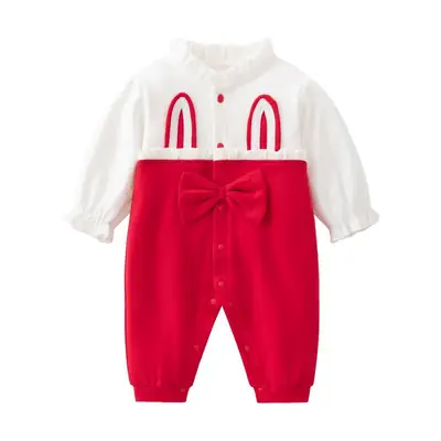 Baby's Red Rabbit Ear Bow Tied Pajamas Set