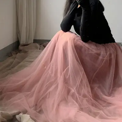 Fairy Mesh Skirt Red Mid Length Floor Long