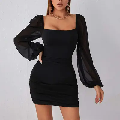 Maroon Mesh Cross-Border Skirt Dress for Women