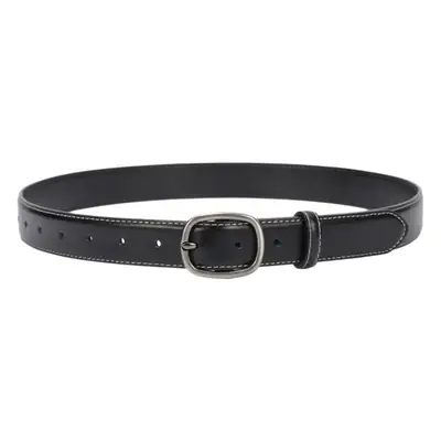 Women's Black Leather Belt with Buckle