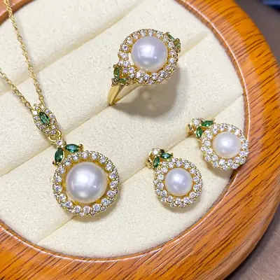 2025 Pearl Cross-Border Jewelry Set 10mm Rings 8mm Earrings