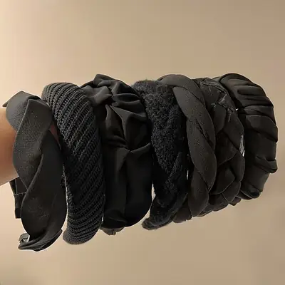 Black Ruched Hair Band for Women High-end Top