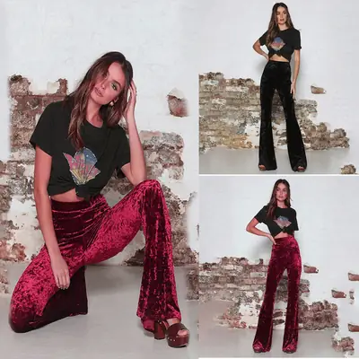 Gold Velvet Wide Leg Pants for Women 2025 Spring