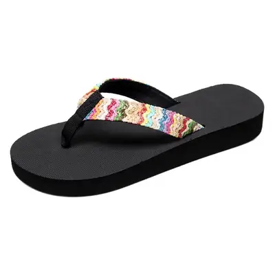 2022 New Summer Bohemian Flip-Flops Women's Wedge Slippers Outwear Fashionable Beach Herringbone Student Shoes