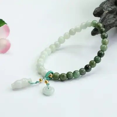 Guan Yu Jade Bracelet with Peace Buckle, Natural Grade, Green Gradient