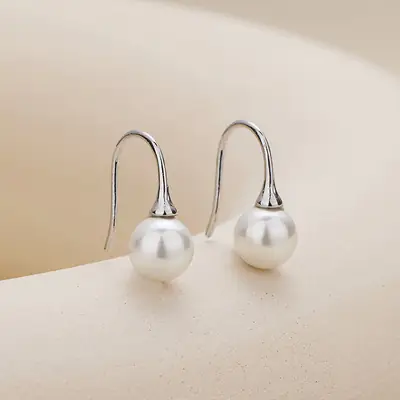 Women's Pearl Drop Earrings with Star Design