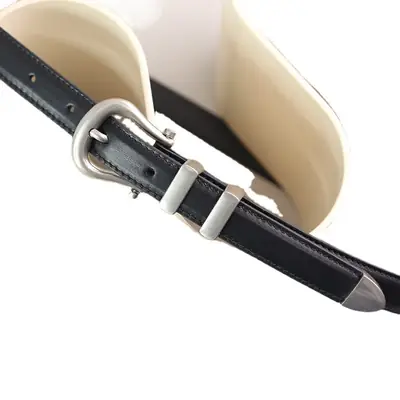 Women's Black Leather Belt with Silver Buckle