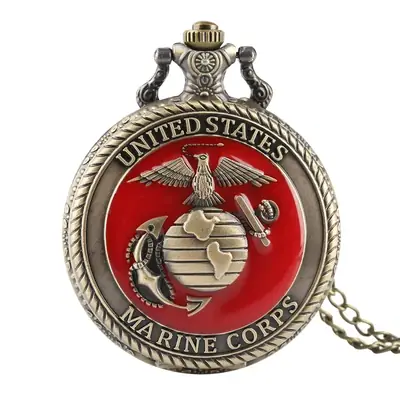 Marine Corps Quartz Pocket Watch Necklace Chain