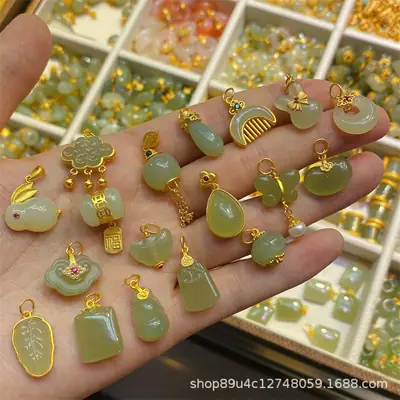 S925 Silver Jade Pendant Set Gold Inlaid Wholesale