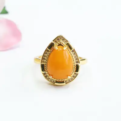 Natural Aged Russian Amber Teardrop Ring for Women