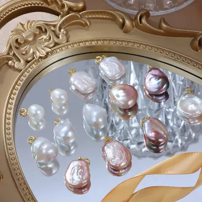 Natural Pearl Pendant with Gold Plated Baroque Design