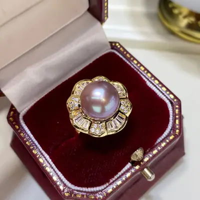 11mm Pink Pearl Ring with 18K Gold Plated Beads