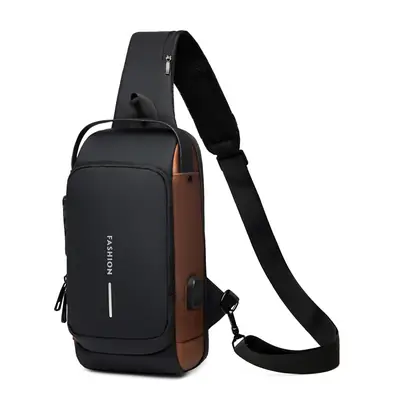 Men's Black Textured Crossbody Bag 2025 Winter