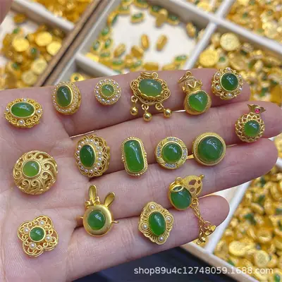 Green Jade Pendant Bracelet Set S925 Silver DIY Jewelry