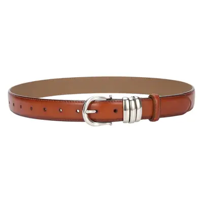 Women's Brown Leather Belt with Silver Buckle