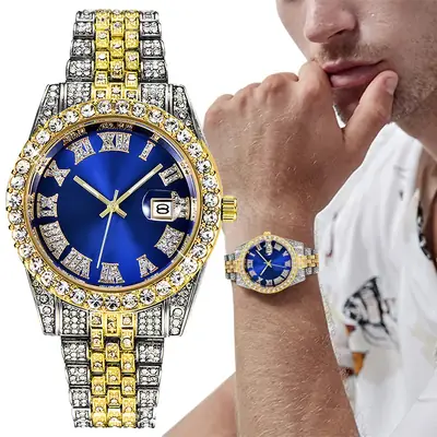 Men's Alloy Diamond Watch Set European American Hip-Hop Trendy
