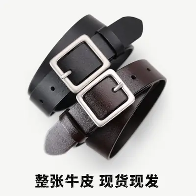 Women's Black Genuine Leather Belt with Decorative Fastener