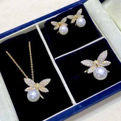 2025 Pearl Pendant Set Natural Green Gold Jewelry Gift