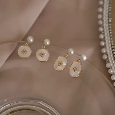 Natural Pearl Earrings Women Autumn Winter White Fritillaria