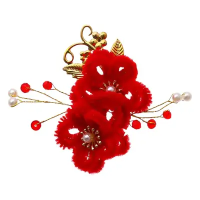 Medieval Red Flower Hair Comb Bridal Hair Accessories