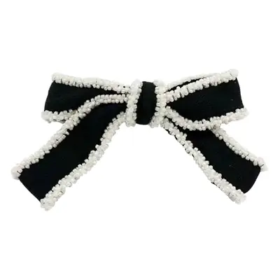 Black Embroidered Bow Hairpin Clip for Women