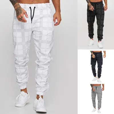 Grey Plaid Cuffed Jogger Pants M