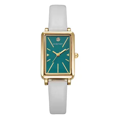 Women's Square Watch with White Band & Gold Plated Dial