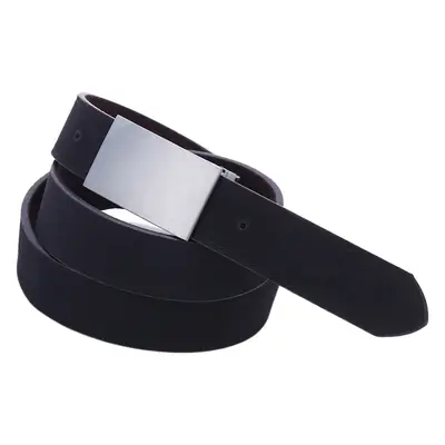 Men's Black Leather Belt with Rotating Buckle