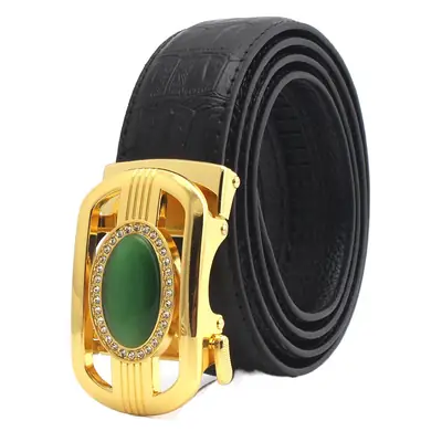 Men's Automatic Buckle Belt with Jade & Diamond Design