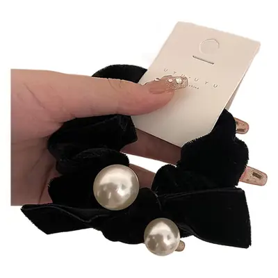 French Retro Velvet Pearl Hair Ring Women's 2022