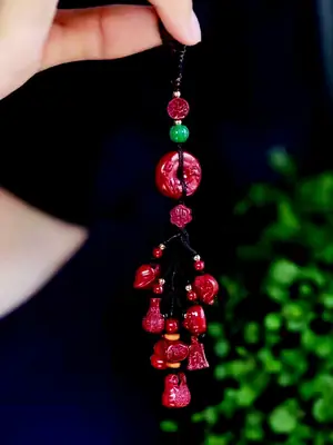 Raw Cinnabar Pendant Ping An Buckle Jewelry Bag