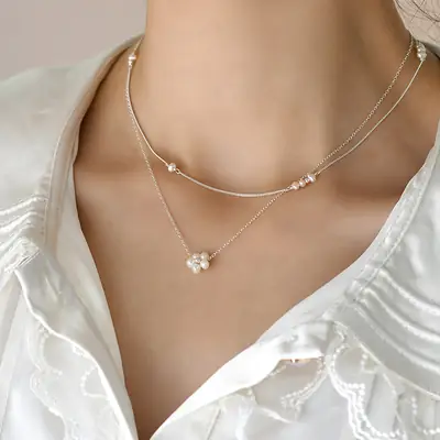 925 Silver Pearl Necklace for Women Elegant Clavicle Chain