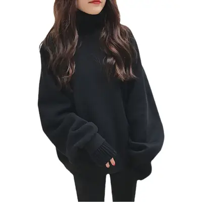 Fleece Turtleneck Sweater Women Autumn Winter Loose Fit