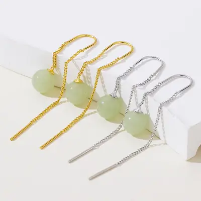 Women's Hetian Jade Transfer Ear Hooks Gold Plated