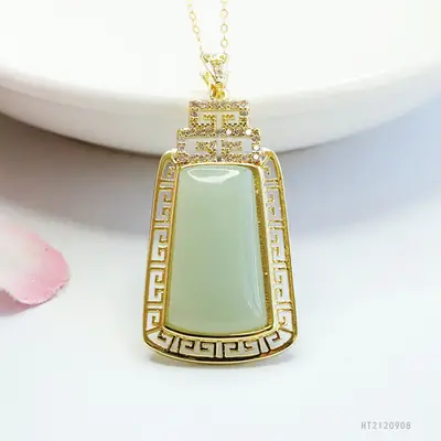 Guan Yu Jade Pendant Necklace with Gold Plated Frame
