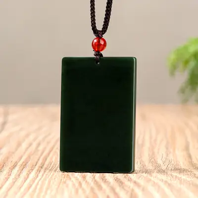 Natural Hetian Jade Ink Pendant for Men Women