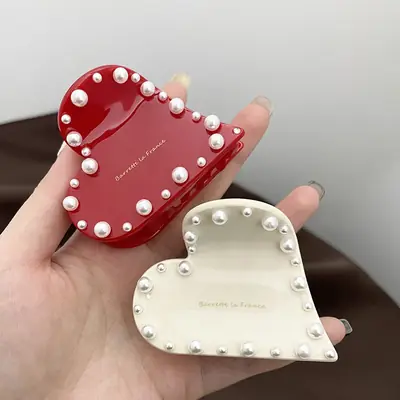 Heart-Shaped Pearl Hair Clips for Women