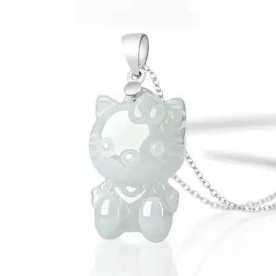 Natural Jade Cartoon Cat Pendant Ice Green