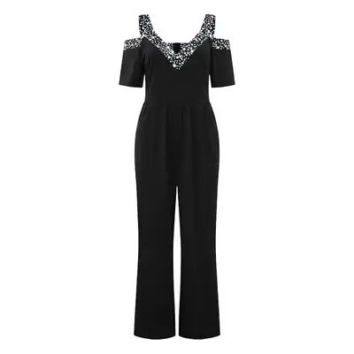 Wide Leg Jumpsuit Dress Red with Printed Embroidery