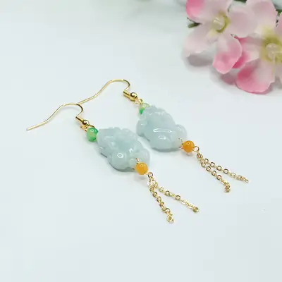 Guan Yu Jade Pixiu Earrings for Women