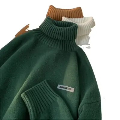 Men's Brown Turtleneck Sweater Thickened Winter Warm Loose Fit